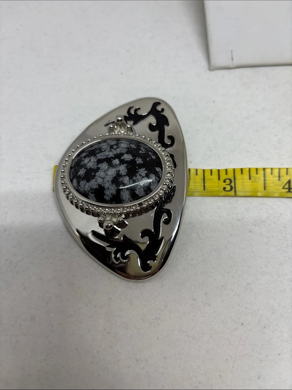 Silver-Tone Snowflake Obsidian Belt Buckle